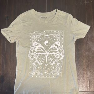 Green Graphic Tee with Butterfly Design